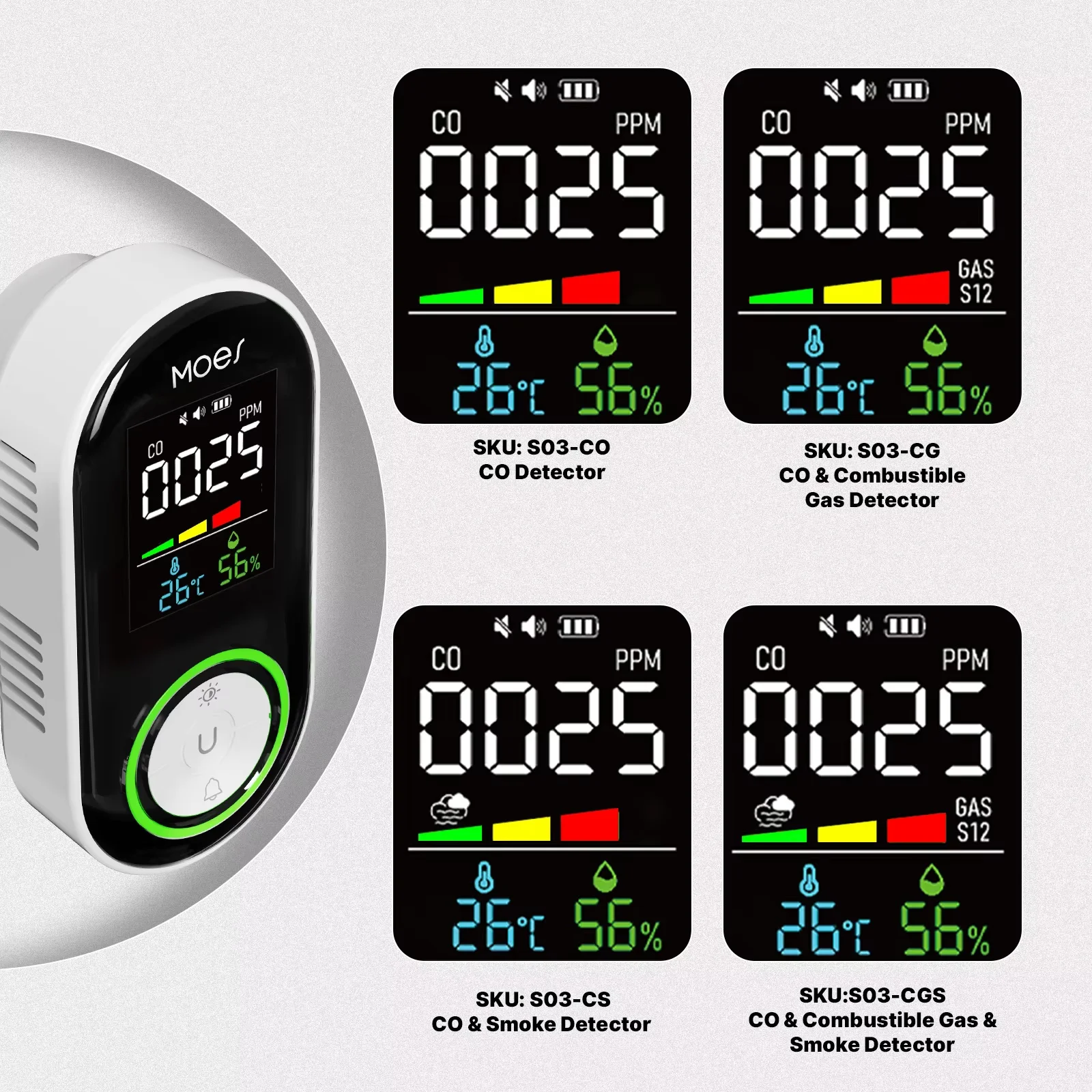 

MOES CO Gas&Smoke Detector Plug-in Carbon Monoxide Sensor Alarm Warning LED Display Temperature Humidity Kitchen Garage Boiler