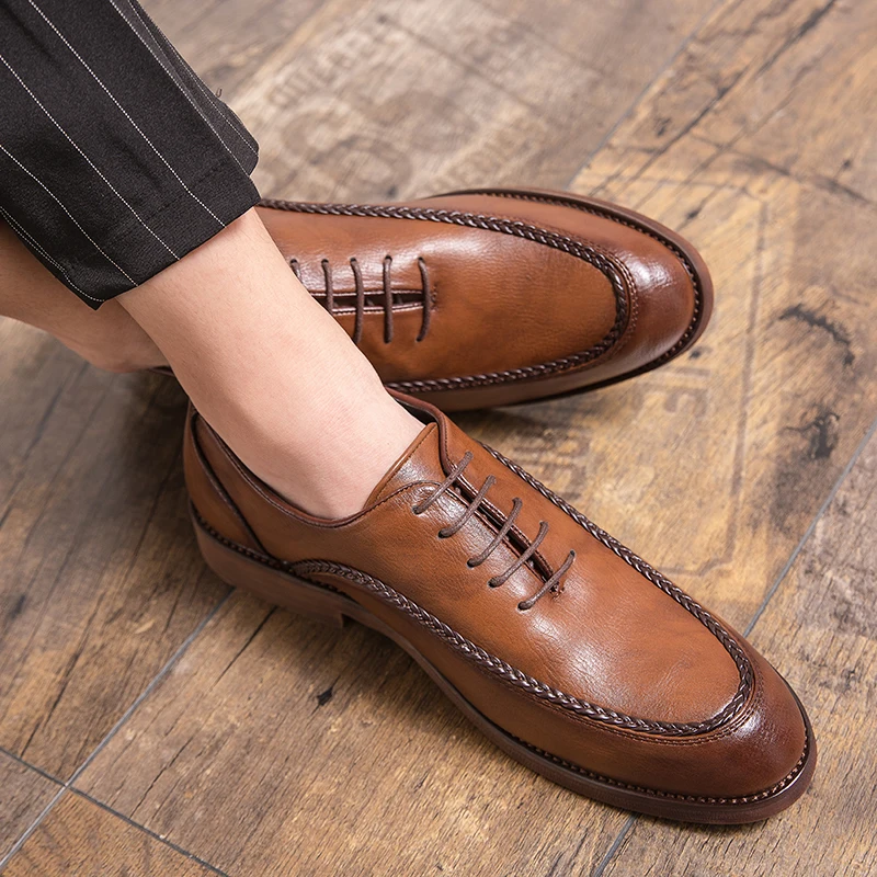 

Men Classic Derby Shoes Black Brown Oxford Sole Lace Up Business Fashionable High-end Leather Shoes Sizes 38-47 Men Shoes