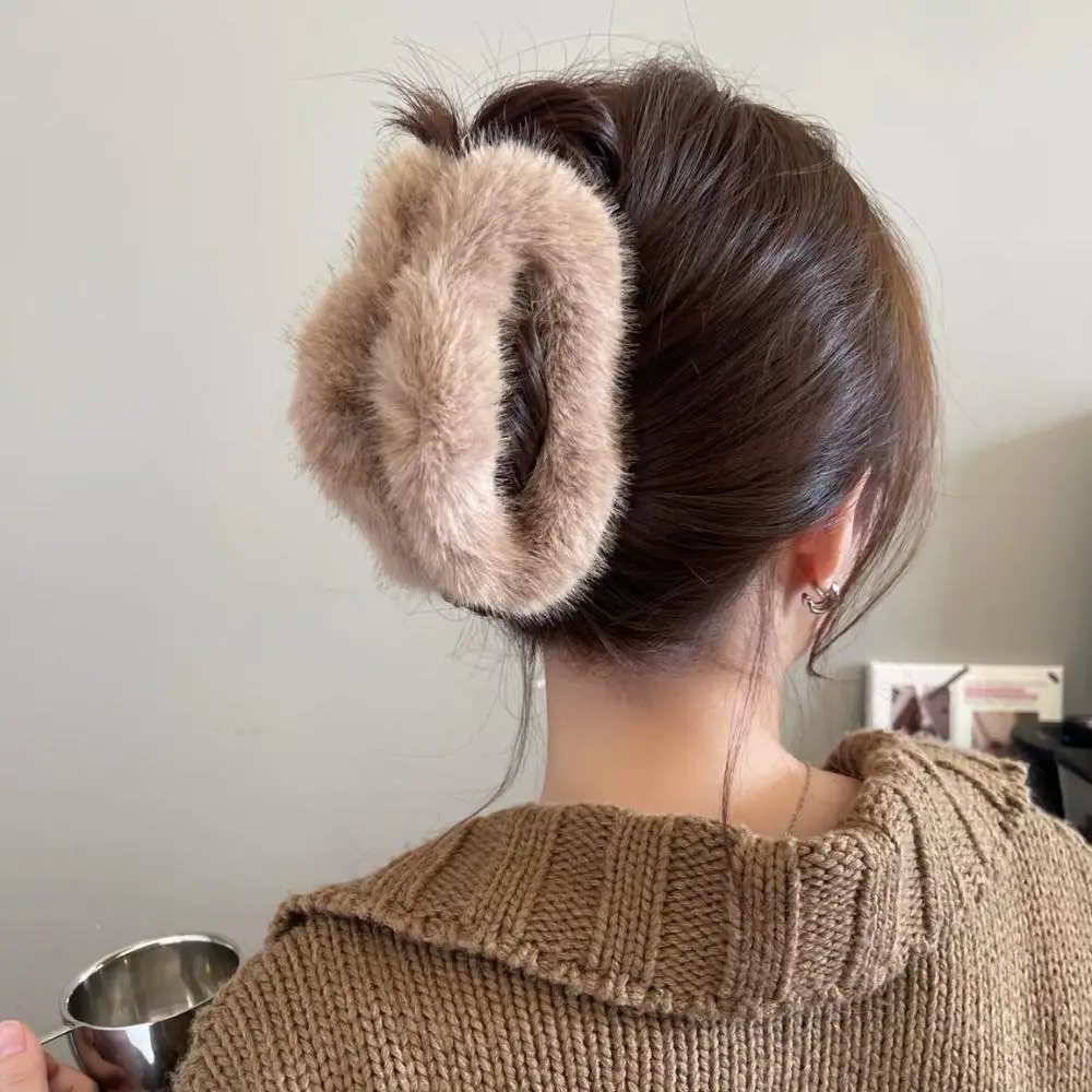 100% Natural de piel de conejo Rex, pinza para el pelo de cangrejo, Otoño Invierno, piel esponjosa, pinzas en forma de garra para el pelo de gran tamaño, Clip de tiburón de felpa de nube para mujer