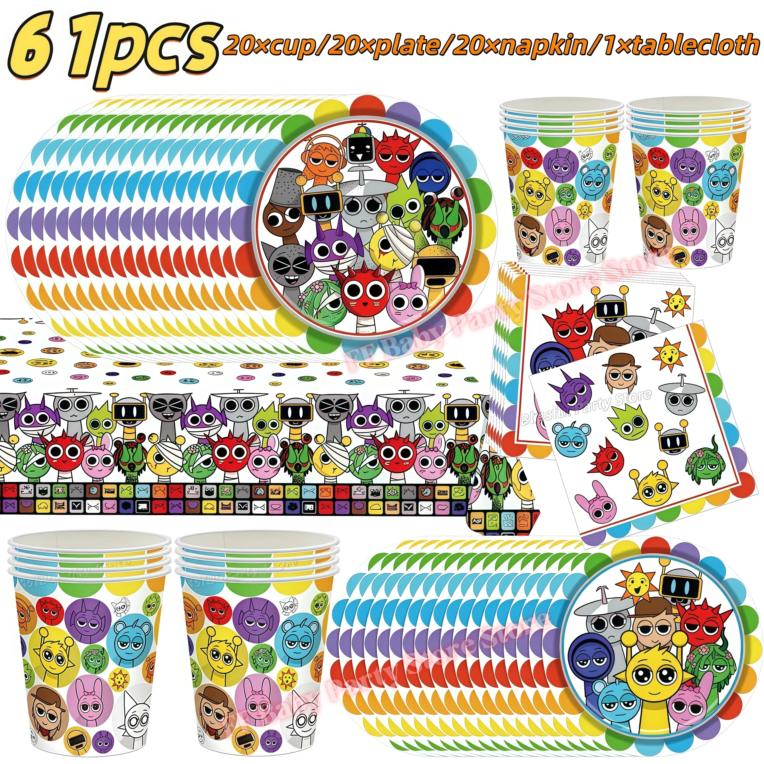 Sprunkis Geburtstagsparty-Dekorationsset Ballons Teller Becher Servietten für Jungen Mädchen Party-Geschenke Babyparty Kinder-Event-Zubehör – Detail 27