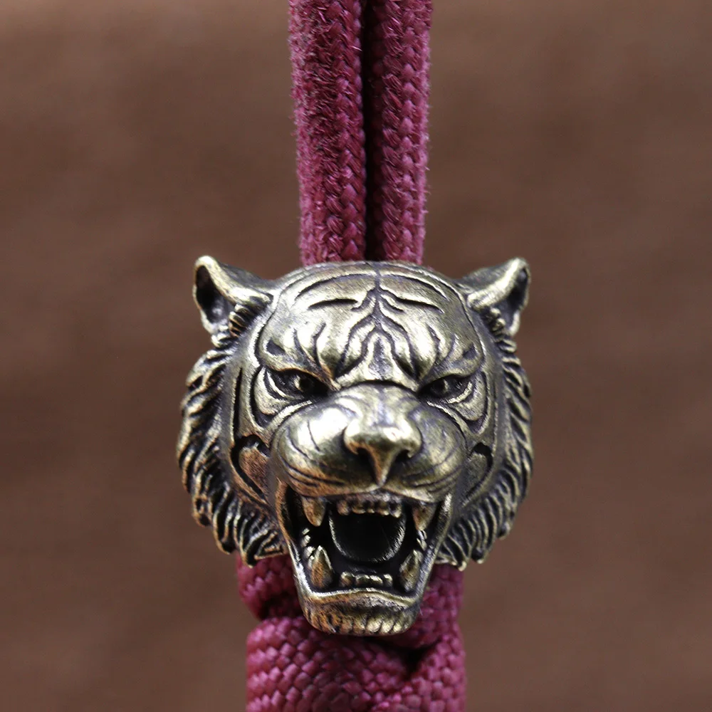 Tiger Head Brass Knife Beads EDC Outdoor DIY Paracord Handmade Woven Lanyard Pendants Umbrella Rope Bracelets Charms Accessories
