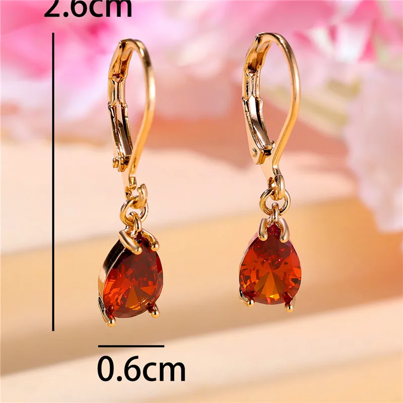 Female Crystal Red Zircon Stone Heart Dangle Earring Cute Tassel Long Wedding Jewelry For Women