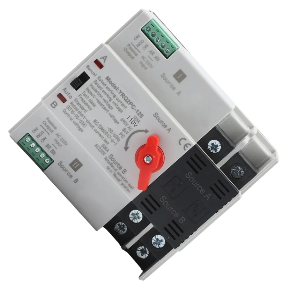 AC110V 2P 125A Transfer Switch with Automatic Failover Under 50ms and Manual Handle Control for Reliable Power Redundancy