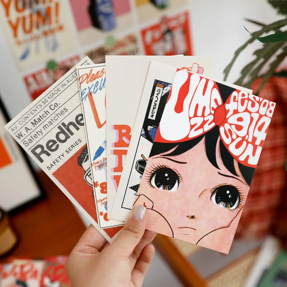 30 Sheets/Set ​Japanese Showa Series Postcard Cartoon Girl INS Style Art Decorative Card Creative Background Wall Sticker