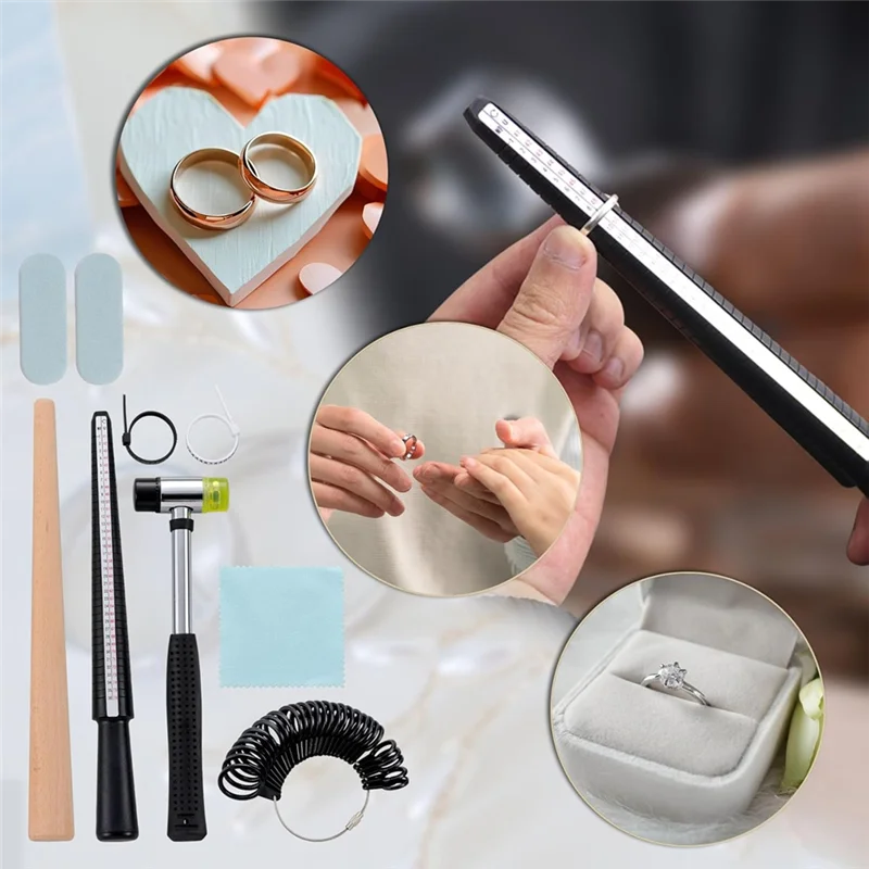 ABVJ-Kit de fabricación de joyas para adultos, herramienta para dar forma al anillo, anillo curvo de fijación, Kit de reparación de medición de tamaño de Metal con mazo de joyería