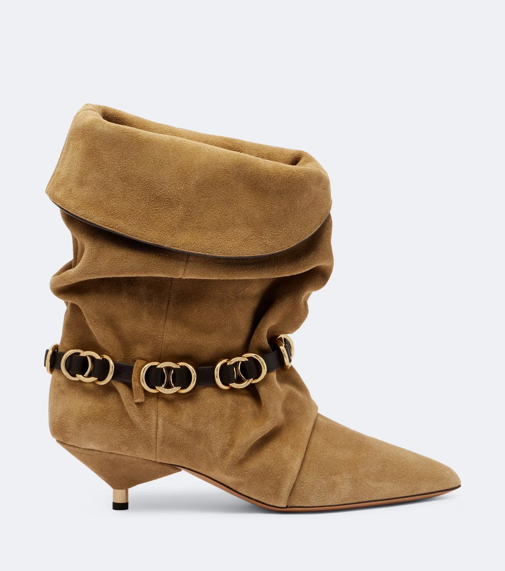 Soft Suede Short Boots Designer Sexy Pump Women Pointed Toe Cuffed Shaft Decorative Metal Chain Straps Thin Heel Daily Footwear
