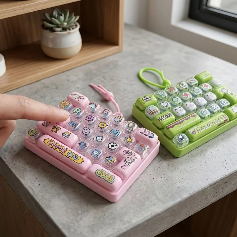 Cartoon 26 Key Keyboard Keychain Plastic Clear Key Sounds Fingertip Button Key Ring Animal Patterns Clickable Keys