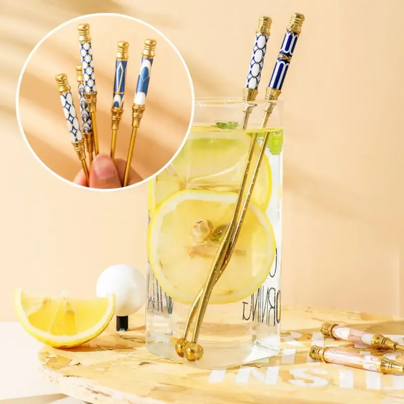 Gold-plated Long Handle Stainless Steel Stirring Rod Coffee Beverage Stirrers Stir Cocktail Drink Swizzle Stick Kitchen Supplies