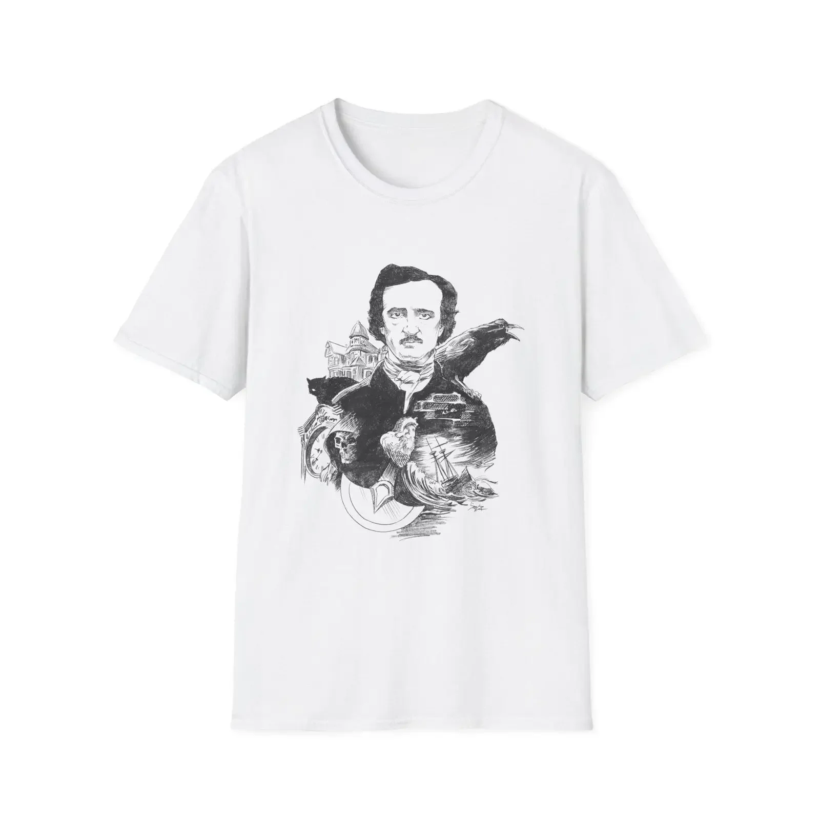 Edgar Allan Poe Portrait T Shirt Gothic Literature Top vintage Washed designer clothes graphic homme fashion Soft Versatile