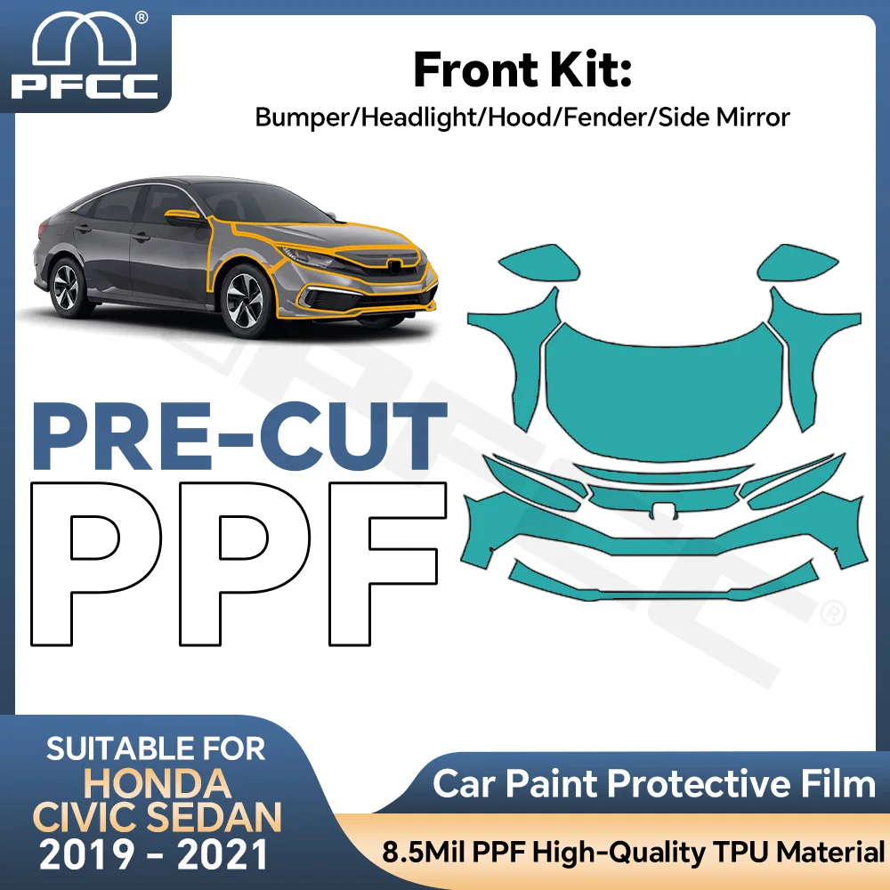 For Honda Civic Sedan 2019-2021 Front Bumper Hood Fender Kit Precut Clear Bra 9Mil TPU PPF Paint Protective Film Anti Scratch