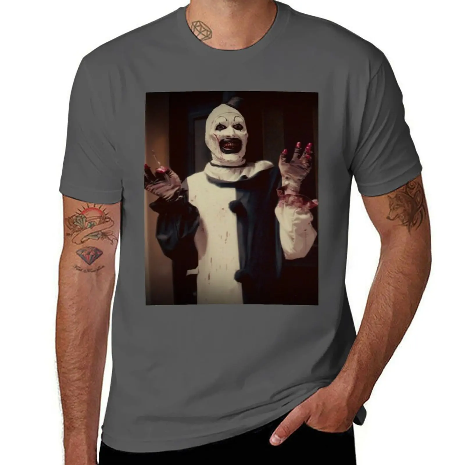

Terrifier movie horror art the clown T-Shirt man t shirt cotton high quality t shirts for man graphic vintage T-Shirt