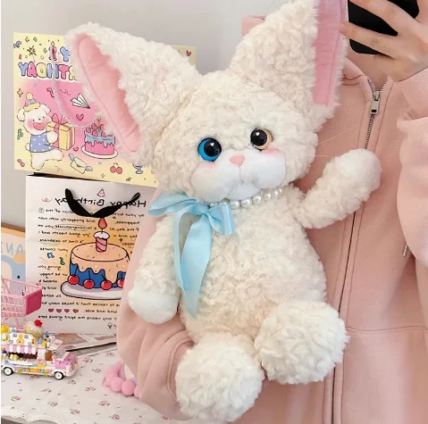 55cm bonito grande orelha gato mochila de pelúcia para meninas macio recheado gatinho saco kawaii animal boneca bolsa bonito presente para aniversário natal