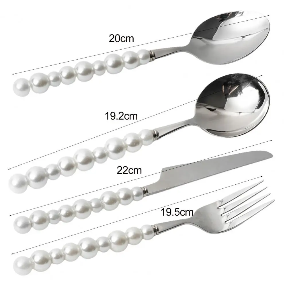 Meat Fork Silver Color Spoon Cutlery Easy to Clean Dining  Useful Stainless Steel Faux Pearl Dinner Spoon