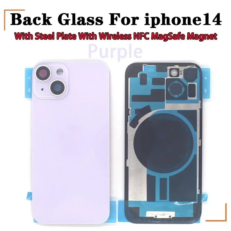 1pcs-5pcs Back Glass with Steel Plate with Wireless NFC MagSafe Magnet for IPhone 14 Original Colour Rear Cover Glass