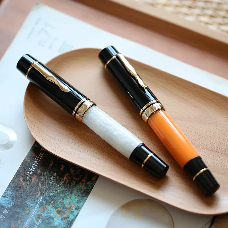 New MAJOHN P139 Large Piston Fountain Pen orange No.6/8 EF/F/M Nib Hard Rubber Tongue All-copper Structure Writing ink Gift Pens