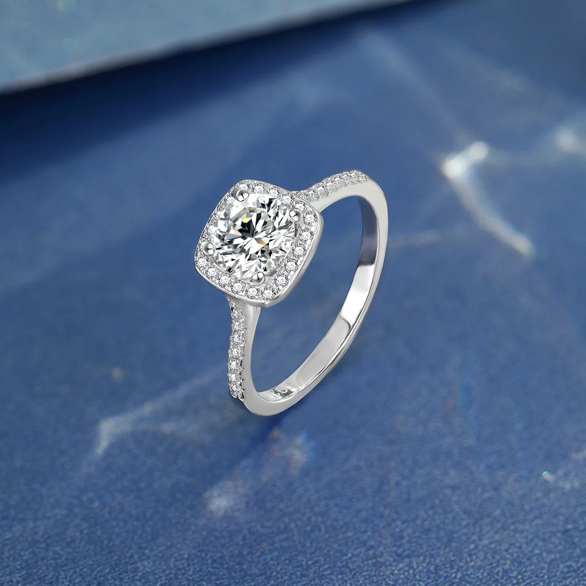 Women PT950 Platinum Princess Square Bezel Ring, 2 Carat Moissanite Fashion Ring With Square Bezel and Surround Pave Setting
