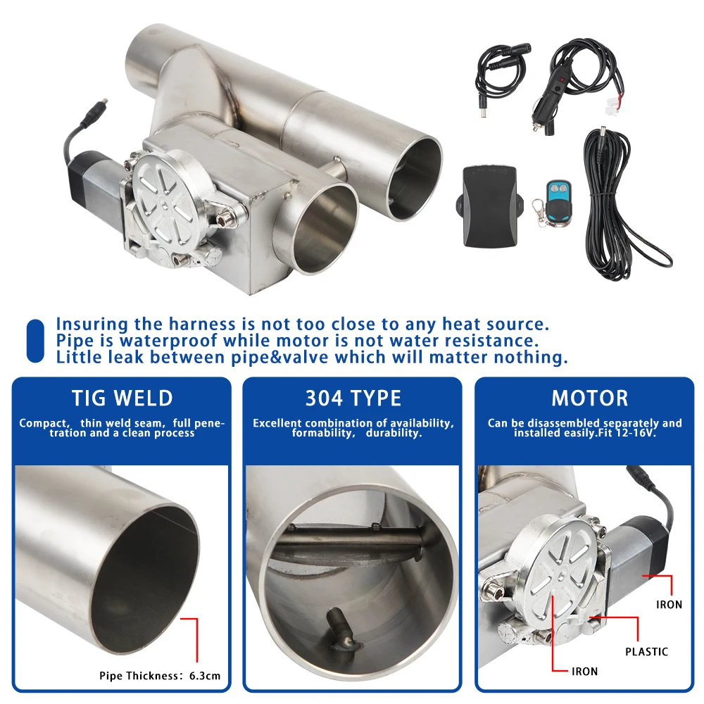 Kit de válvula de escape elétrico de aço inoxidável de 2,5 polegadas/3 polegadas