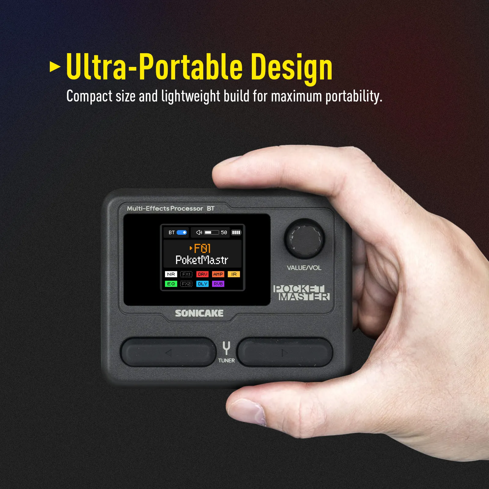 Pocket Master Mini Guitar Bass Amp 100+ Multi-Effects Pedal APP Control 1.77