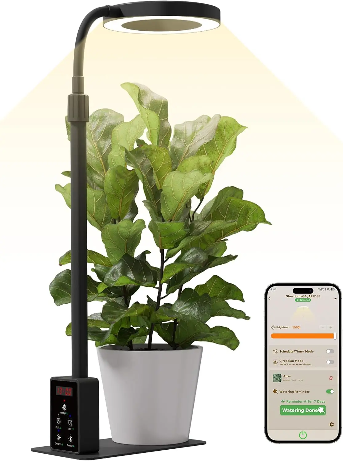 

Smart LED Grow Light for Indoor Plants, 12W Full Spectrum, Bluetooth App Control, Adjustable Height & Timer