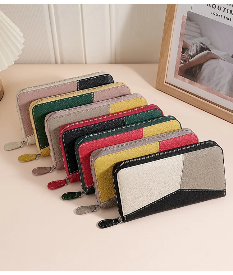 

RFID organ card bag men and women long wallet leather zipper color multi-function credit card wallet