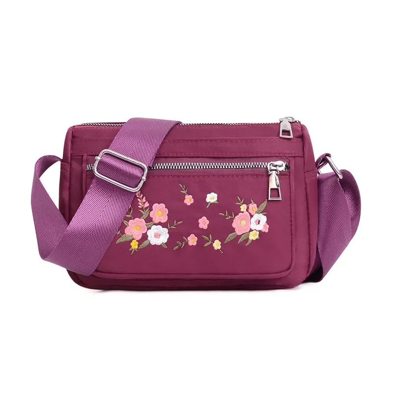 Bolso de hombro de nailon con flores bordadas para mujer, bolso Diagonal de un solo hombro, gran capacidad, ocio