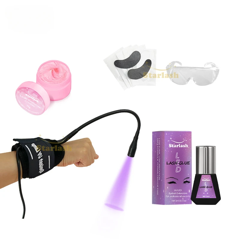 Star lash  LED uv  Foot Pedal eyelash long retention uv led wrist Lamp  lash glue set for lash extension wrist UV Lamp