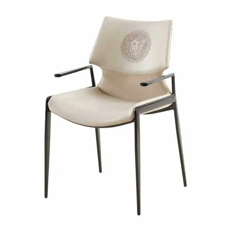 LTT Italian light luxury dining chair household wrought iron backrest stool saddle leather armchair