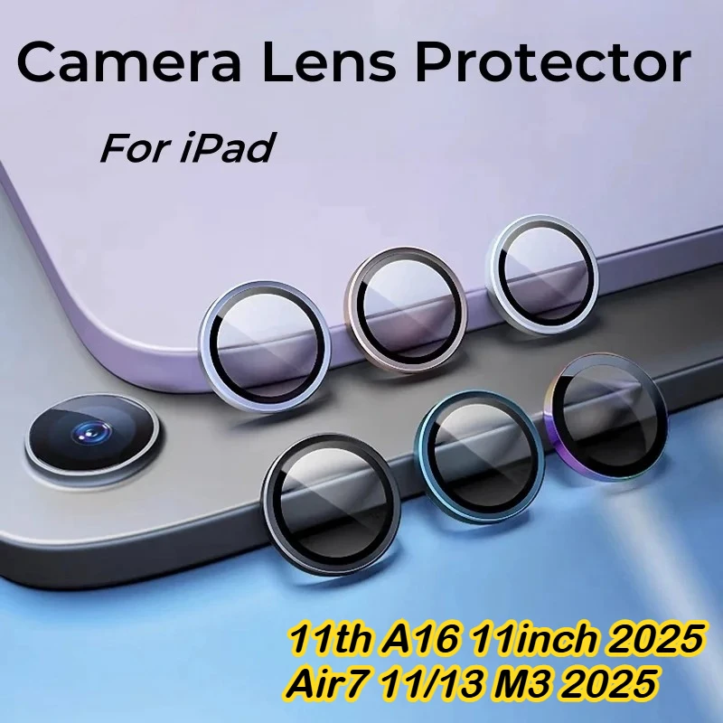 Metal Camera Ring+Lens HD Glass for Apple IPad 12/11/10th A19 A16 10.9 Air 8 7 11 13 M3 M4 4/5 Mini 7 6 Protector Cap Full Cover