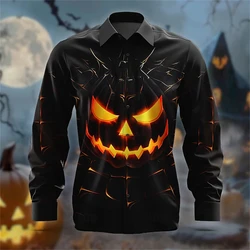 Halloween Long Sleeve Shirt Men's Pumpkin Head Printed Shirts Trendy Party Dress 2024 Men's Street new in hoodies & sweatshirts