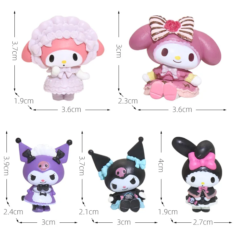 5Pcs/Set Kuromi Doll Sanrio Anime Action Figure My Melody Cake Decorations Children's Toy Birthday Gift Small Items Ornaments