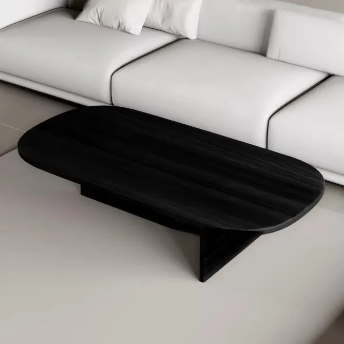Light luxury all solid wood oval coffee table living room sofa small apartment creative tea table new wabi sandy wind