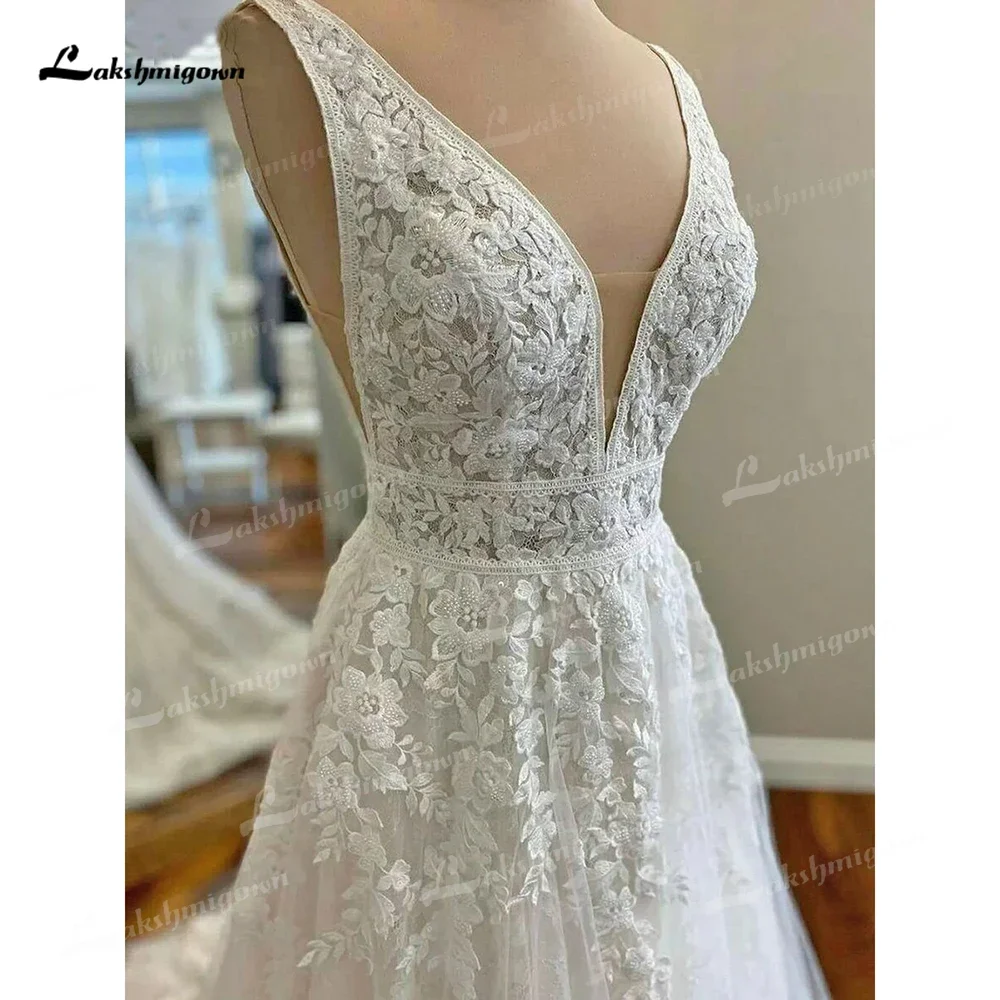 Robe de Mariée en Dentelle et Tulle pour Femme, Délicate, Sexy, Col en V, Dos Ouvert, Bouton, Ligne A, Cour, Traîne, Sur Mesure, 2025