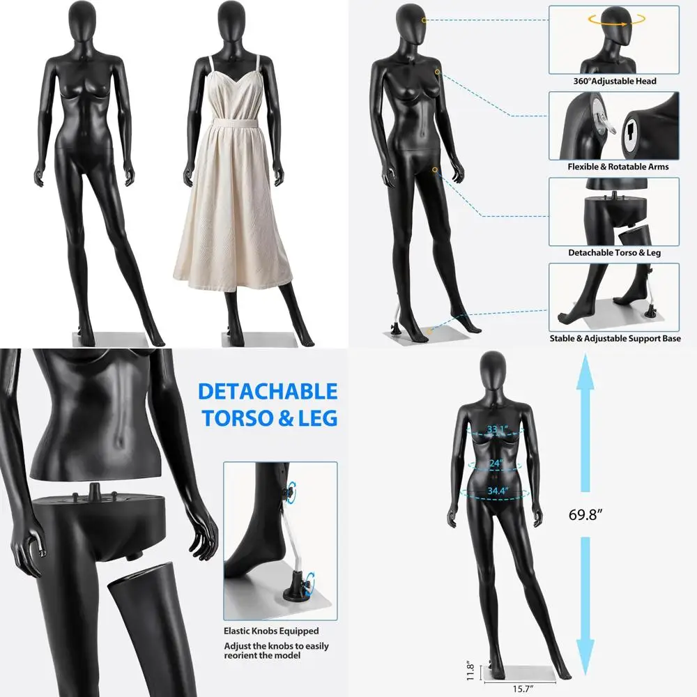 

Full Body Female Mannequin 69 Adjustable Stand Realistic Head Dress Form Display Model