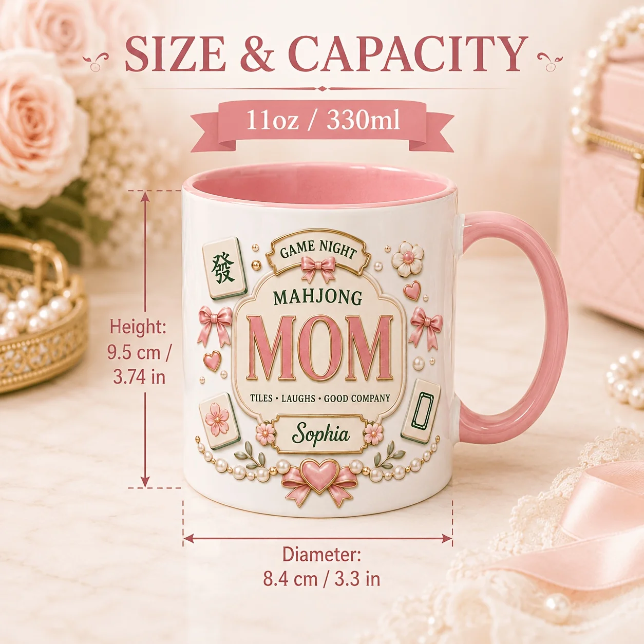 Custom Name Mahjong Mom Ceramic Coffee Mug 11oz 2D Printed Tile Game Night Design 330ml Gift for Mother Mahjong Lover Birthday M