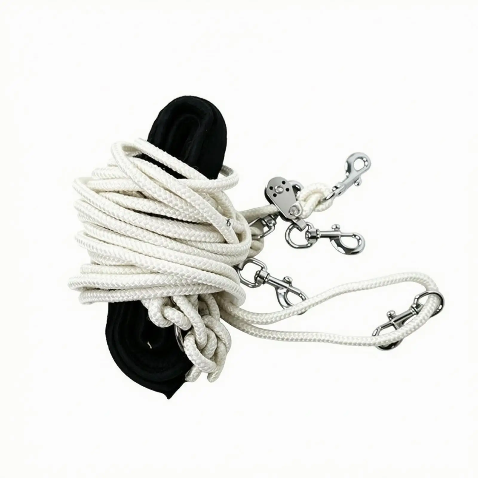 Braided Horse Training Rope with Padded Grip Quick-Clip Pulley Lock Horse Lead Rope with Snap Hooks for Equestrians