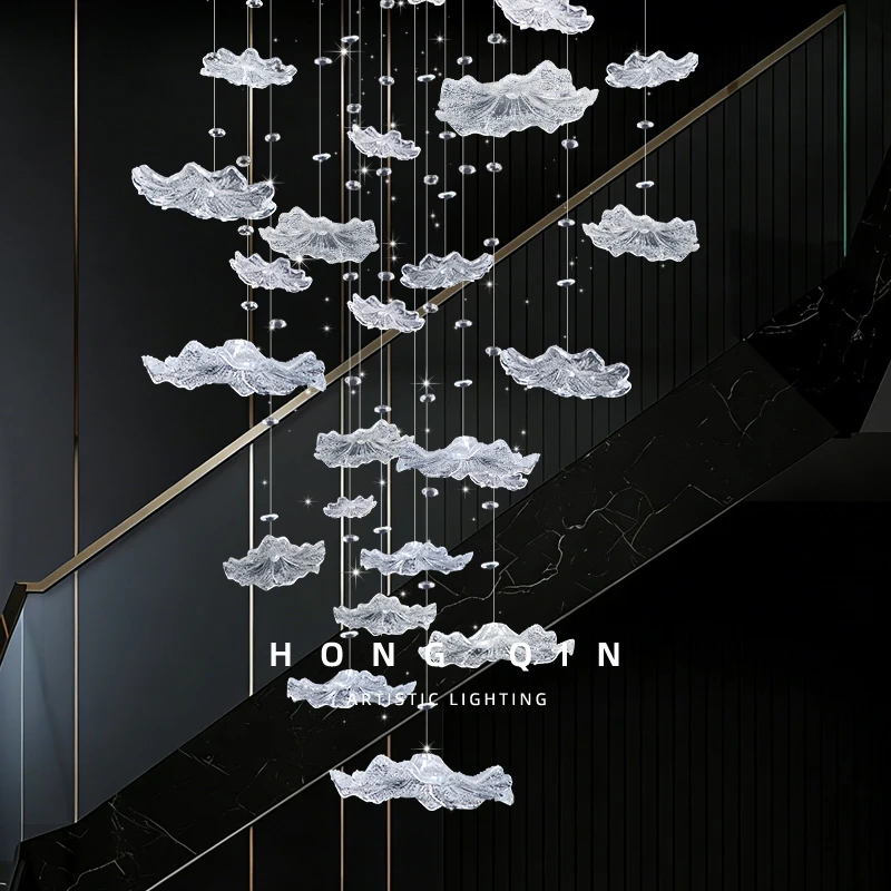 

Современная роскошная люстра для лестницы, подвесной светильник для виллы с высоким потолком, стеклянный светильник для двухуровневых помещений и лофтов