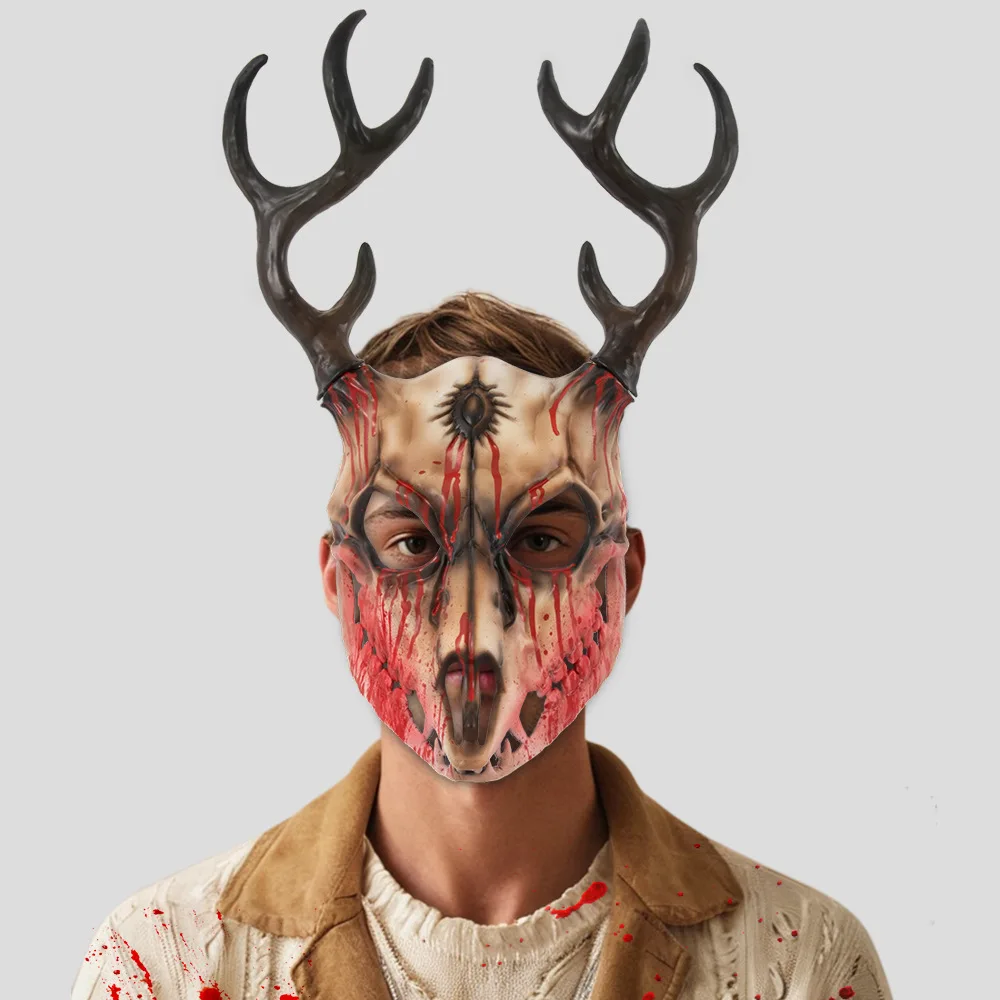 أقنعة قرون تأثيري الحيوان Bighorn الأغنام البغل الغزلان العظام قرن الوعل هالوين خوذة حفلة أقنعة غريبة مخيف حفلة تنكرية الدعائم #3