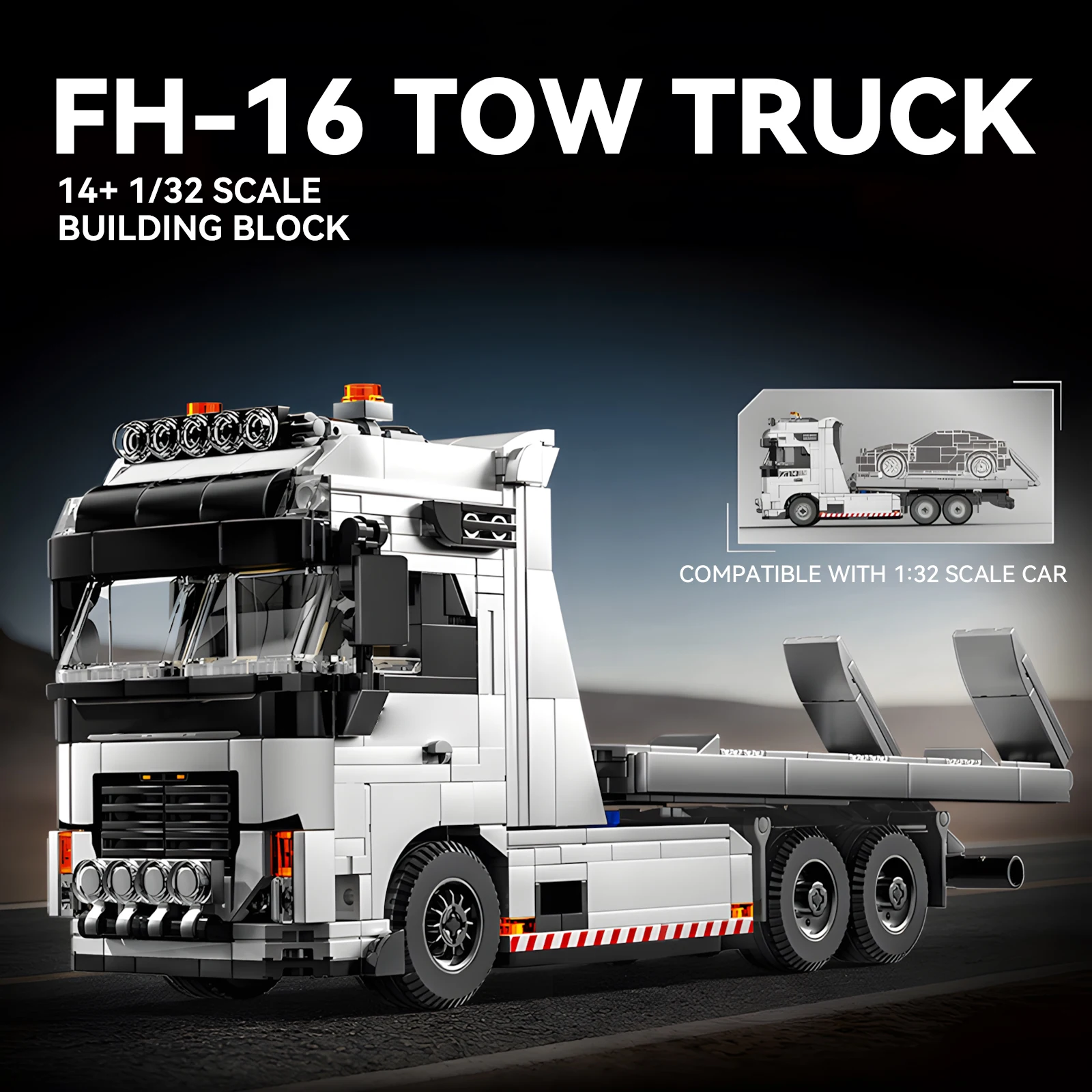 FH-16 중형 견인 트럭 블록, 1:32 스케일 자동차 모델과 호환되는 중형 트럭 운전실. 완벽한 발렌타인데이 선물