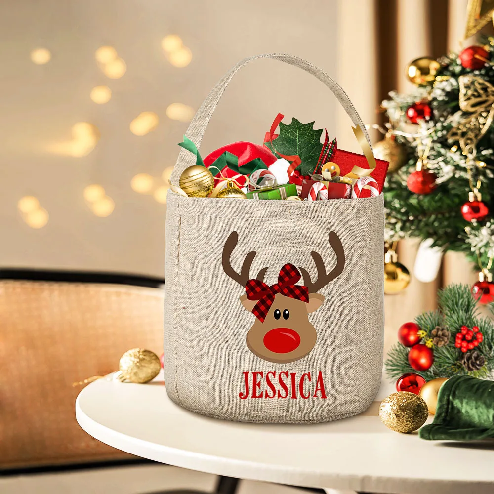 

Personalised Deer with Name Christmas Sack Bag HandBags Kid Xmas Toy Sack Bucket Tote Elaborate Christmas Gift Bags for Kids