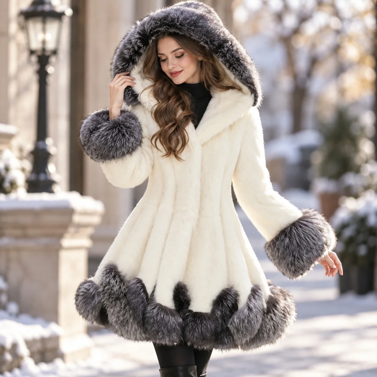 Hooded Coat Long Sleeve Mid Length Elegant Mid Long Length Casual with Hood Regular Sleeve Winter Commuter Chic Women Coat