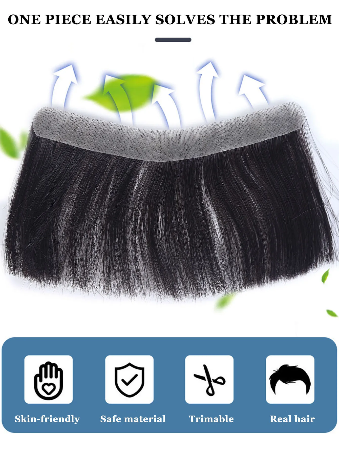 LM Forehead Patch 100% Human Hair Hairpiece Sideburns Toupee Invisible Seamless Ultra Thin Skin PU Men's Hairline Sideburn Patch
