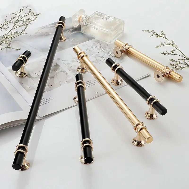 Wardrobe Furniture Hardware Drawer Cabinet Knob Zinc Alloy Black Gold Solid Cupboard Kitchen Handle T Bar House Pull