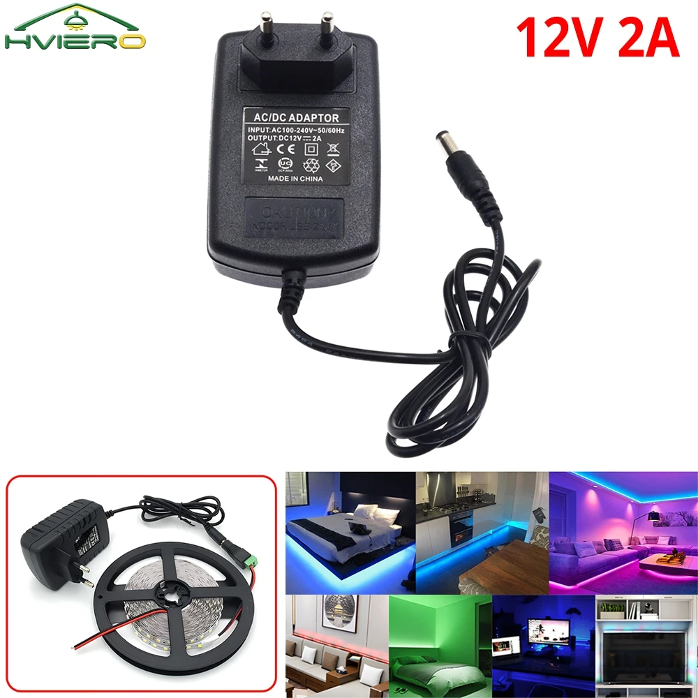 

DC 12V 2A LED Power Supply Charger Transformer Adapter AC 110V 240V EU US Plug for 3528 2835 5050 3014 Strip Light Large Current