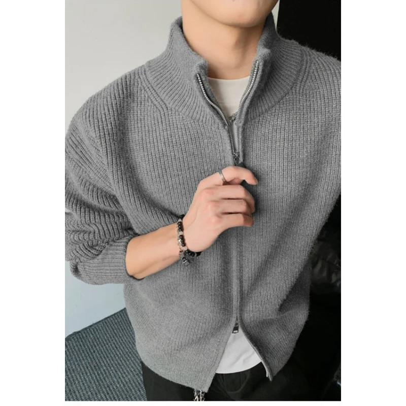 

Black Gray Men Zipper Sweaters 2025 Autumn Winter Man Casual Knitted Cardigan Korean Style Men's Knitted SweaterCoat