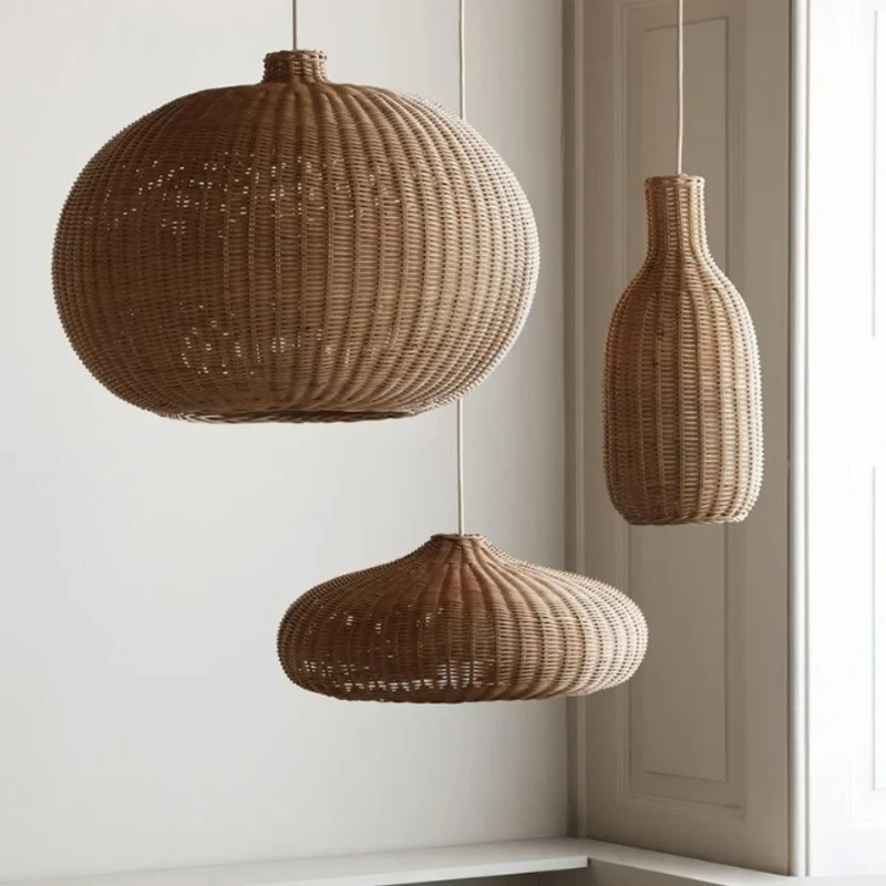 

Retro Rattan Pendant Lights Japan Style Hotel Restaurant Natural Materials Chandeliers Living Room Vintage Led Lights for Lustre