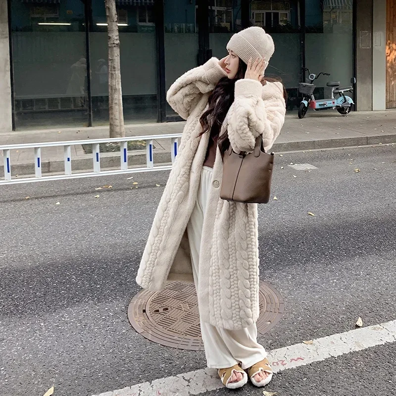 2024 Winter New Thick Women\'s Long Imitation Mink Plush Cardigan With Integrated Fur Eco-Friendly Imitation Fur Coat Solid color