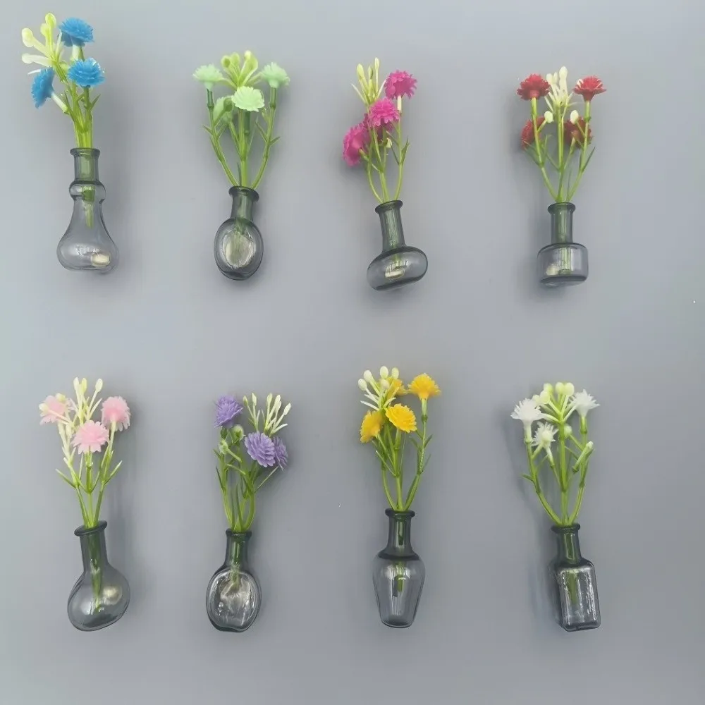 Flower Arrangement 3D Magnetic Vase Sticker With Flower Exquisite Mini Vase Magnets Decorative Magnetic Glass Vases Home