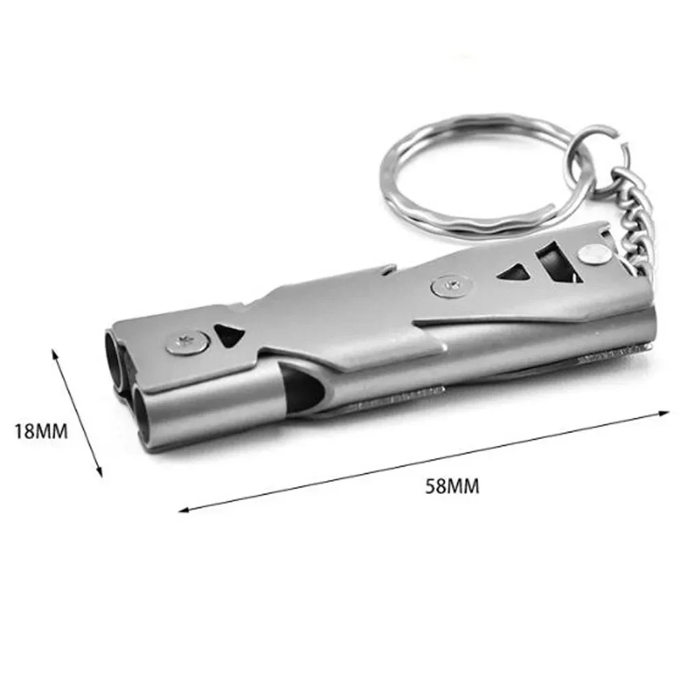 High Decibel Whistle Keychain Stainless Steel Double Pipe Camping Hiking Emergency Survival Whistle Portable Outdoors Tools