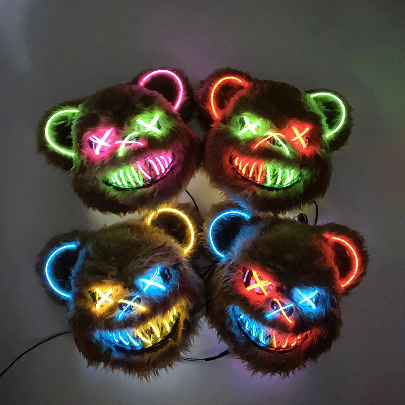 

New Halloween Glowing Mask Lights Up Bear Animal Mask LED Glowing Bear Mask Neon Light Role-playing Creative Mask Party Masks