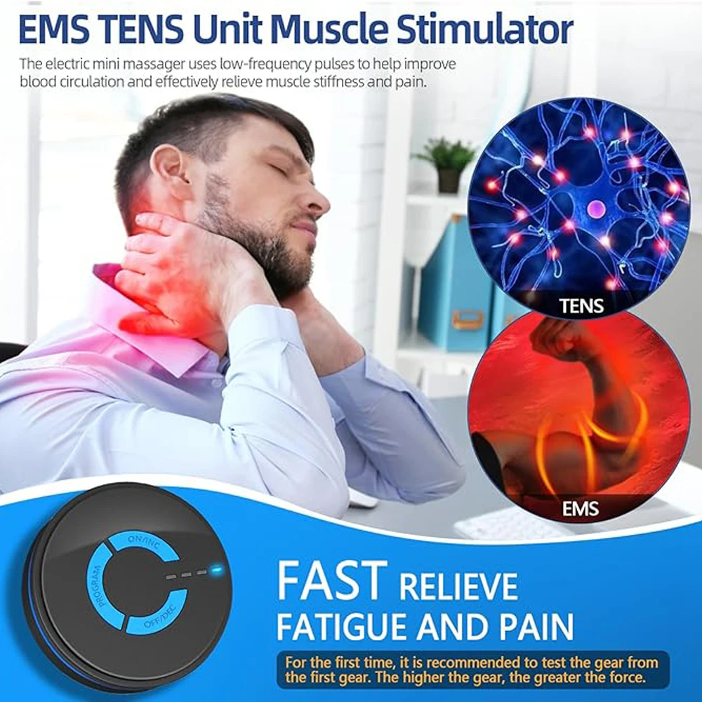 Mini estimulador inteligente recarregável do músculo da unidade TENS, máquina eletrônica do pulso, massageador profundo do EMS do tecido, massageador traseiro do pescoço